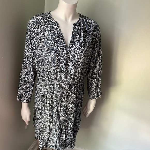 Loft blue & white shirt dress with drawstring waistband size large - Picture 1 of 8